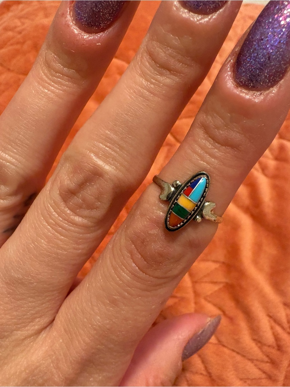 Multicolor Inlay Oval Sterling Ring - Women Jewelry
